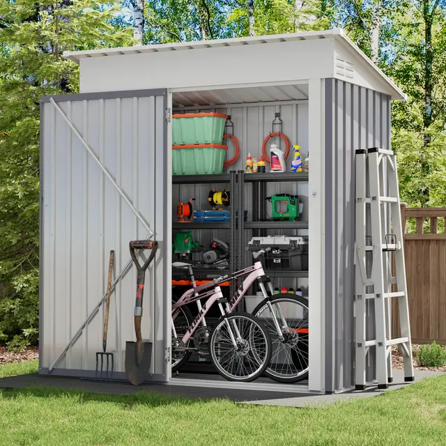UDPATIO Casetas de Jardin Exterior, 162x92x182 cm, Cobertizo Metálico Caseta de Jardín para Candado, Cobertizo de Metal galvanizado Impermeable, para Almacenamiento de Herramientas(Gris)
