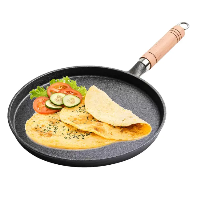 Sarten Hierro Fundido, Sin Revestimiento Sartenes Hierro Fundido Con Mango de Madera Maciza, Cast Iron Skillet Apto para Cocina de Gas, Barbacoa, Camping y Cocina al Aire Libre (20cm)