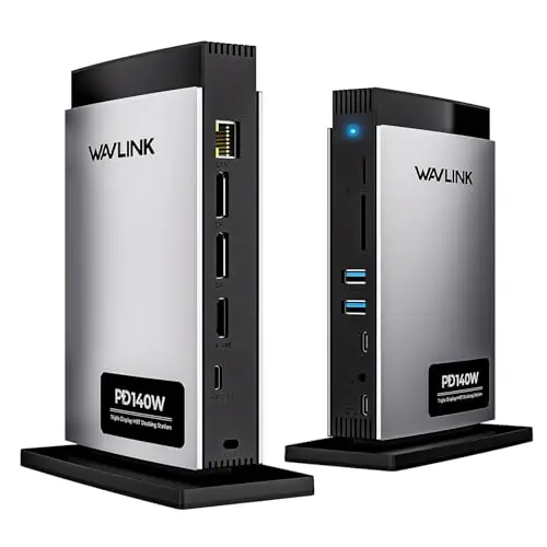 WAVLINK Laptop Docking Station Triple Pantalla (Single 8K@30Hz/4K@144Hz), USB C Dock 125W PD3.1 Pass-Through, 2*DP, HDMI, Ethernet, SD/TF, para Windows
