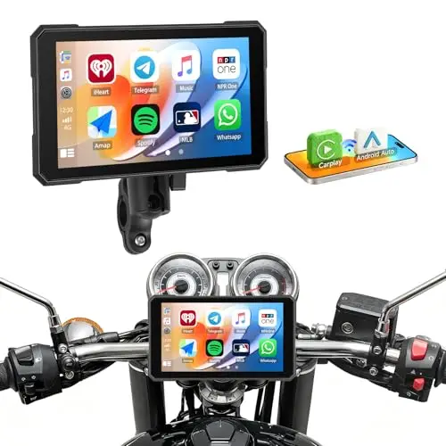 SIXWIN Pantalla Moto 5 Pulgadas con CarPlay/Android Auto Inalámbrico, Navegador GPS, IP68 Antiaqua, Soporte Universal Ajustable, Compatible con Monitoreo de Presión, Pantalla HD para Motocicleta