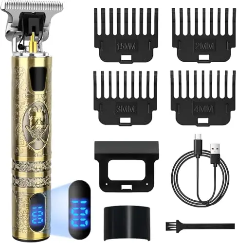 Maquina de Cortar Pelo Hombre, Maquina de Afeitar Hombre con LED, Cortapelos Recortar Barba Sin Cable, Maquinilla Cortar Pelo Para el con 4 Peines