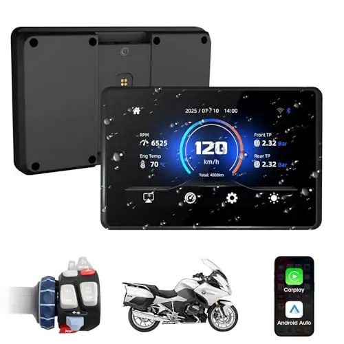 Jansite Pantalla Carplay Moto con Wonder Wheel Nativa para BMW Motorrad, CarPlay Inalámbrico y Android Auto, 5'' Pantalla Táctil Impermeable de GPS Moto Navegador, Plug-and-Play, Visualización de Dato