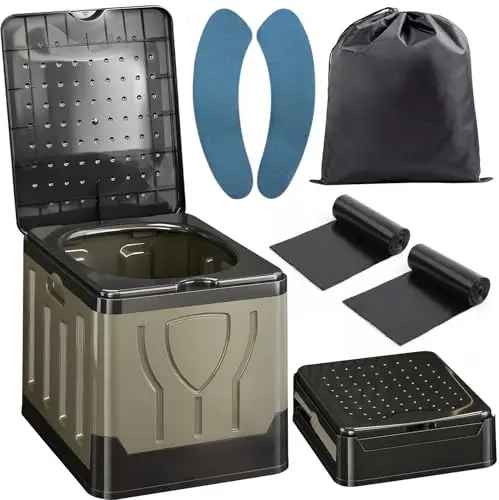 WC Portatil, Inodoro Portátil, Soporta hasta 150KG MAX, Baño Portatil, Baño Seco Camper, Baños Portatiles, con Bolsa de Almacenamiento, Bolsa de Basura y Cojín, para Exteriores Viagens Longas