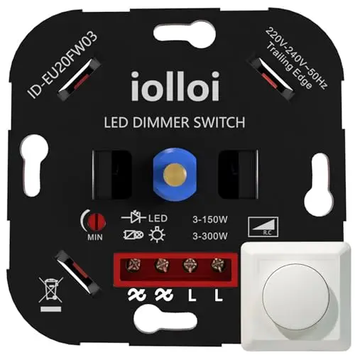 Interruptor Regulador de Luz LED, Atenuador de luz giratorio empotrable 220v regulador para regulable 150W LED/halógena/incandescente con garantía de 3 años