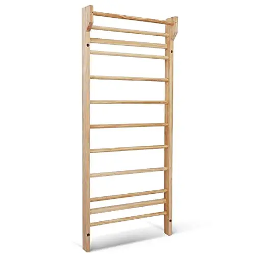 RELAX4LIFE Espaldera Gimnasio Casa de Madera Maciza de Pino con 10 Barras, Espaldera Madera de Pared para Niños y Adultos, Gimnasio Pared, Carga 150 kg, 195 x 80 x 14 cm