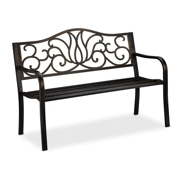 Relaxdays Banco de Jardín Vintage 2 Plazas Acero Negro y Bronce