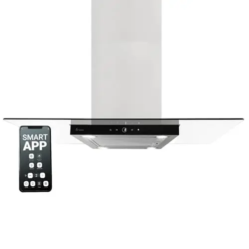 Campana Extractora 90 cm | Campana Isla | acero inoxidable | vidrio negro | WiFi | apagado automático | Funcionamiento táctil | MULTI-INSEL-HC