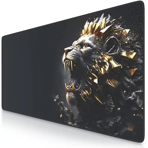 TITANWOLF – Alfombrilla Gaming XXL para ratón 900x400 – Mouse Pad - Precisión y Velocidad - Parte Inferior de Goma para una sujeción Estable - Antideslizante, Resistente al Agua – Gold Lion