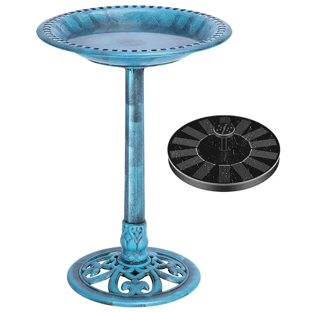 VIVOHOME Bebedero-Comedero para Pájaros para Jardín 71 cm de Altura con Fuente Solar Gran Bol de Agua en Resina de Pie Estilo Tradicional