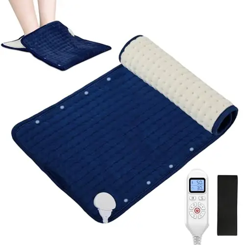 JOBYNA Manta Electrica & Calentador de Pies 2 en 1, Almohadilla De Calefacción Extra Grande,Almohadilla Térmica Eléctrico 30-70℃ & 10-90min Ajustable (45 * 70cm)