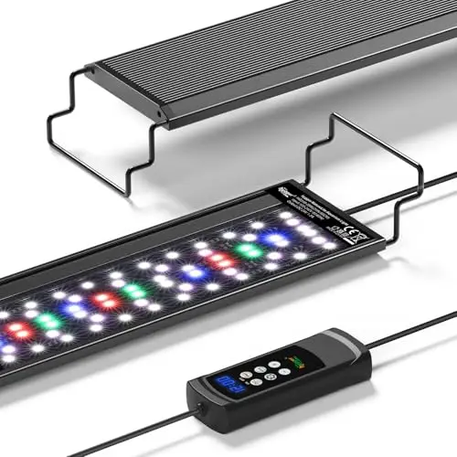 hygger Iluminación para Acuario, 20W Luz Acuario Plantado con Multi Timer, 24/7 Natural Mode Fish Tank LED Light Ajustable Brillo, Lámpara de Acuario con Soportes Extensibles for 30-45cm Tanks