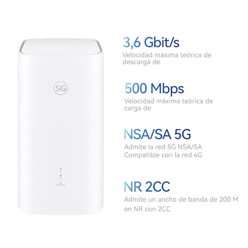 5G CPE 5s, H153, Router 5G con SIM, Wi-Fi 6 AX3000, 3.600 Mbps en DL/500 Mbps en UL, Antena de Alta Ganancia de 9 dBi, Puerto LAN/WAN, Diagnóstico Visualizado del Wi-Fi, 42 Meses de Garantía