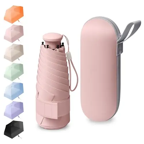 Mini Paraguas De Bolsillo, Paraguas Plegable Antiviento, Paraguas Para El Sol, Desplazamientos Diarios, Incluye Caja De Almacenamiento, Asa Retráctil, Unisex