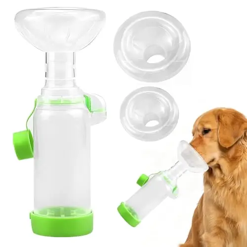 Cámara de Aerosol para Mascotas,Inhaler de Gato Inhaler portátil,Cámara inhalación para Gatos Perros,Espaciador inhalador Mano,máscaras 2 tamaños,con la Respiración y la Administración (Verde)