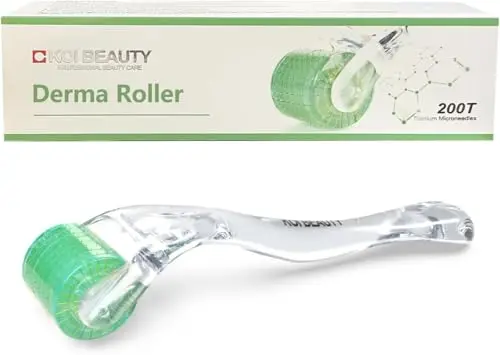 KOI BEAUTY profesional Derma Roller 0.5 - Microneedle Roller individual de titanio real 200, Microneedling Roller para cara, cuero cabelludo y cuerpo, Micro Needle Roller masculino y femenino