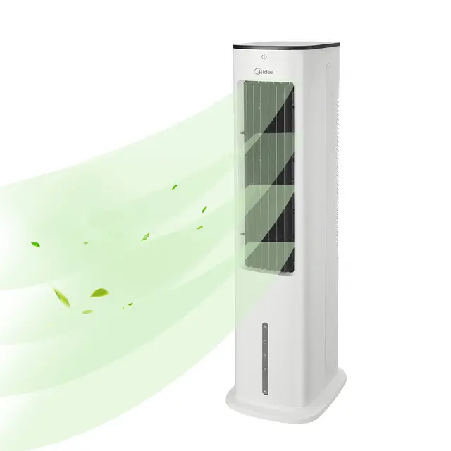 Midea Enfriador de Aire 4 en 1, Ventilador con Refrigeración por Agua de 5L, Humidificador e Ionización, Aire Acondicionado sin Manguera de Escape, 355m³/h, con Control Remoto,55W,Blanco