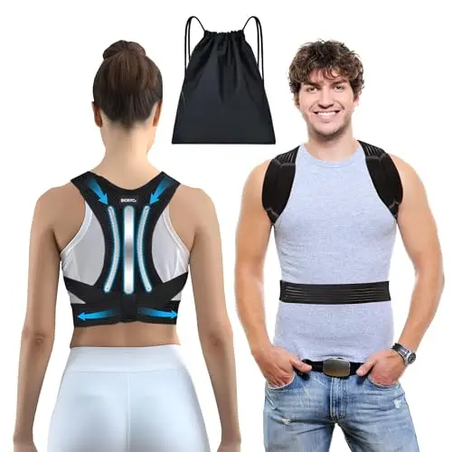 Corrector de Postura Espalda y Hombros para Hombre y Mujer con Bolsa de Transporte. Espaldera Ajustable y Transpirable. Soporte Lumbar para Alivio del Dolor y Mejora de Higiene Postural. (L)