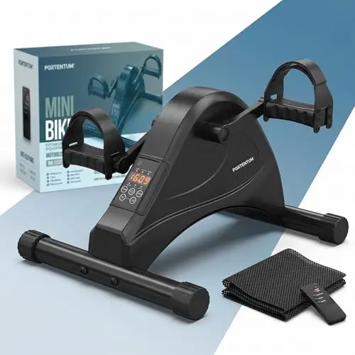 PORTENTUM Pedales estaticos Personas Mayores con Base Mejorada y Esterilla Antideslizante – Plegable con Pantalla LCD – Pedaleador Brazos y piernas con Resistencia Ajustable para Ejercicio en casa