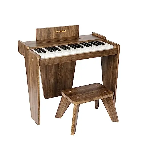 Teclado de piano para niños, piano digital de 37 teclas, juguete de instrumentos de aprendizaje de música, piano de madera para 3 + niñas y niños (Nogal Basic)