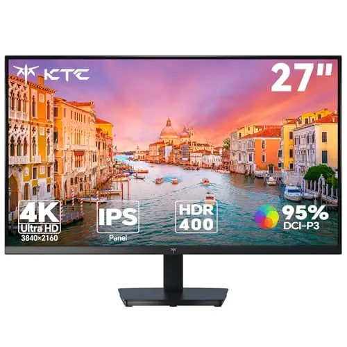 KTC Monitor 4K de 27 Pulgadas | UHD@60Hz | 1,07 Mil Millones de Colores, 133% sRGB, 100% DCI-P3, ΔE<2 | Brillo 400 CD/㎡, HDR400 | VESA | Hardware Anti-Luz Azul | 2 x HDMI 2.0, 1 x DP 1.4 | H27P27