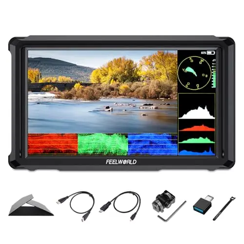 FEELWORLD FW568 Pro Monitor de Campo para Cámara DSLR de 6 Pulgadas, 1200nit de Alto Brillo, LUT 3D Personalizables, Entrada/Salida HDMI 4K 60Hz, Monitoreo de Forma de Onda, Ligero