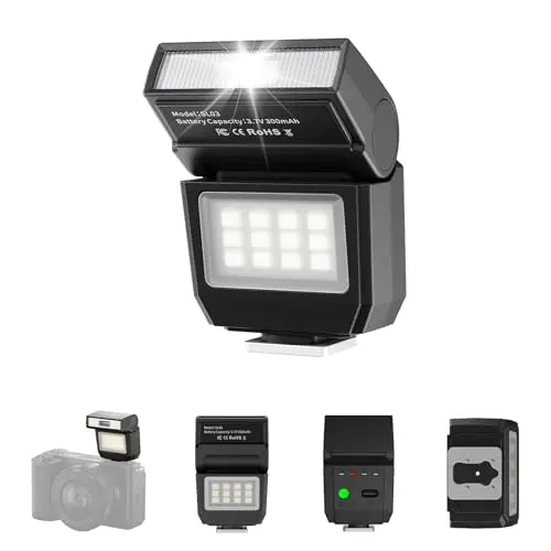 ULANZI SL03 Mini Flash para Cámara con Luz de Vídeo, Flash Externo GN8 6500K, Ángulo Ajustable de 90°, Compatible con Cámara réflex Digital Sony/Canon/Fuji/Nikon, Montura Universal de Zapata Caliente
