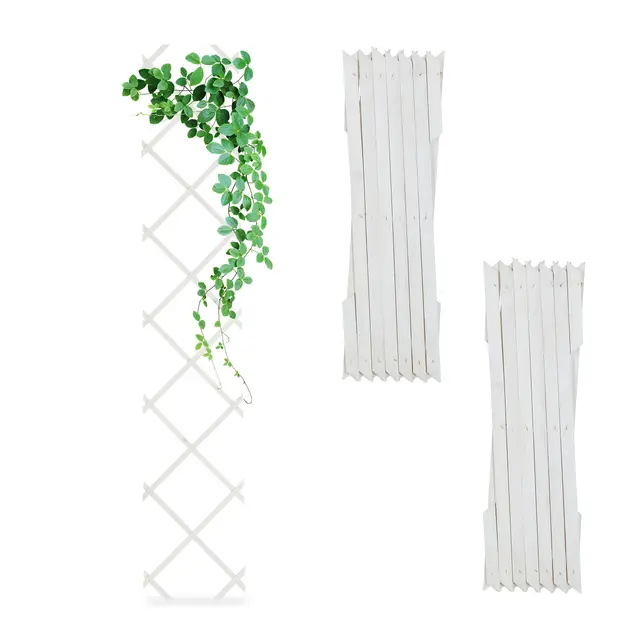 Relaxdays Guías Plantas Trepadoras, Set 3, Celosías Extensibles, Enrejado Enredaderas Pared, 180x30 cm, Madera, Blanco