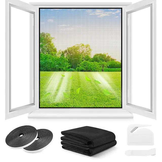 Mosquitera para Ventana 2 Set - 150 x 150 CM - NEGRO, No es Necesario Taladrar, CON Cúter, Adhesivo, Se Puede Cortable DIY