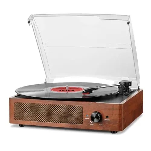Tocadiscos Bluetooth Portátil De 3 Velocidades (33 1/3, 45 78 RPM), Tocadiscos Vintage con Altavoces Estéreo Integrados, Salida Jack RCA/3,5 Mm Naranja