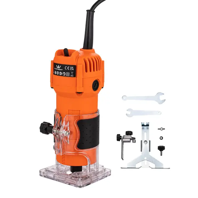 TOPWAY Fresadora Eléctrica de Mano para Madera 500W, Compacta con 2 Portabrocas de 1/4" y 6mm, Base Recortadora para Carpintería DIY (Económica) 100636