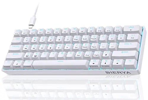 Dierya DK61se Teclado Mecánico Gaming Mini 60% Red Switch Mechanical Keyboard Retroiluminación Azul Hielo,Cable USB-Type C,Teclado Ultra-Compacto 61 Teclas Anti-Fantasma US Layout para PC/Windows