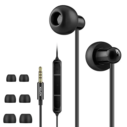 AGPTEK Auriculares In-Ear para Dormir, Cascos con Micrófono y Cable Control Sonido Estéreo 3.5mm para Dormir, Deportes, Viajes, Meditación y Relajación, Negro ZP04