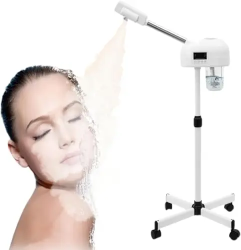 Vaporizador facial a 42 °C, vaporizador multifuncional, con boquilla giratoria de 360 grados y panel de control LCD, profesional para salón y hogar