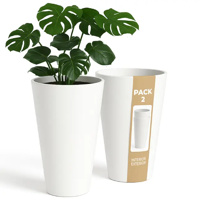 ActivoTex Maceteros Altos Interior. Macetero Grande Interior Maceta Alta Exterior y Terraza. 30 cm (2 uds) Macetero Decorativo de Plastico Jardinera Alta Maceteros Largos y Estrechos