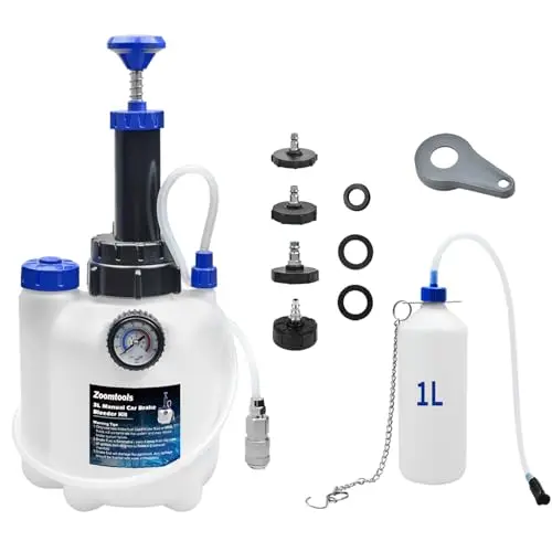 Kit de Purga de Frenos Manual de 3L para Cambio de líquido de Frenos, con depósito de Recogida de 1L, 4 adaptadores y válido para la mayoría de vehículos Europeos