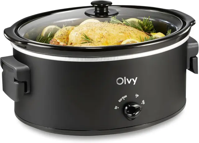 Olvy Olla de cocción lenta 6L con olla interior de cerámica, 3 niveles de temperatura, asas plegables, ideal para la familia y preparación de comidas
