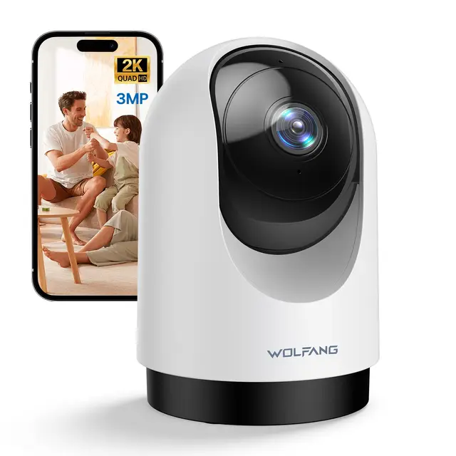WOLFANG Cámara Vigilancia WiFi Interior 2K con Detección de Movimiento, Camara Vigilancia Bebe/Perros 360° PTZ con Seguimiento, Audio Bidireccional, Visión Nocturna Clara, Compatible Alexa, 2,4GHz