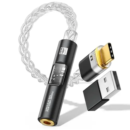 MoKo Adaptador Audio USB C a 3.5mm - Chip Dual CX31993 MAX97220 DAC y Amplificador HiFi, Adaptador Tipo C a Auxiliar de 3,5 mm para Auriculares para Android, iPhone, iPad, Mac, Switch, PS5, Negro