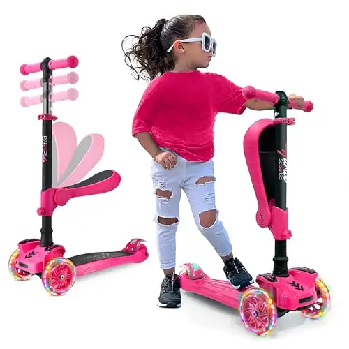 Hurtle Patinete, Scooter para niños, 2 años en adelante, Asiento abatible, Altura Ajustable, Monopatin 2 en 1, Luces Intermitentes