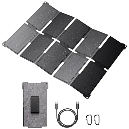 BigBlue Cargador Solar Portátil 35W con Carga Rápida USB-A y PD 25W USB-C para Acampada y Senderismo, 0,7 kg, Impermeable IP68, Cargador Solar Plegable para iPhone/Android, iPad, Powerbank