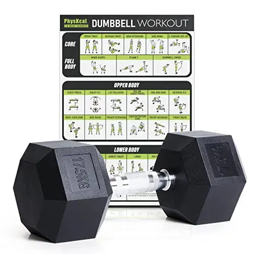 PhysKcal Mancuernas hexagonales de Goma de Polietileno inodoras, 2,5 kg ~ 30 kg, par o un Solo Gimnasio en casa