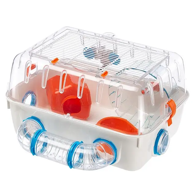 Ferplast Jaula para hámsteres COMBI 1, Casita para pequeños roedores, Plástico robusto, Techo con rejilla abrible, Tubos y accesorios incluidos, 40,5 x 29,5 x h 22,5 cm Colores surtidos