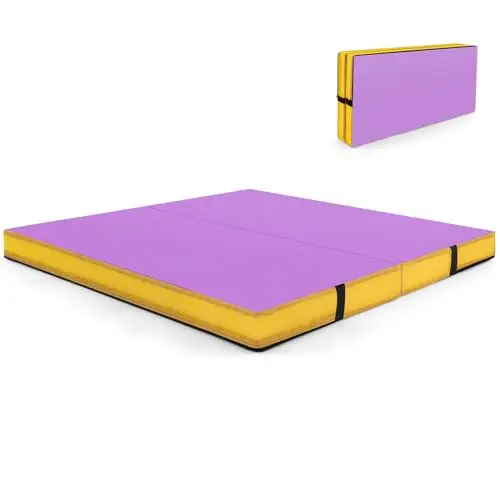 COSTWAY Colchoneta Gimnasia Plegable, 122x12x 0 cm, Colchoneta de Gimnasia con Funda de Cuero Artificial y Asas de Transporte, Esterilla de Ejercicios para Estiramientos, Yoga, Pilates