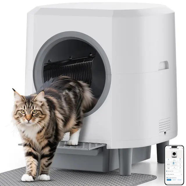 Arenero Gatos Autolimpiable, Caja Arena Gato Automatica con App Control, Antifugas/Atrapamiento/Olores, 90L para Múltiples Gatos, Vaciado con Un Solo Botón, Fácil de Limpiar