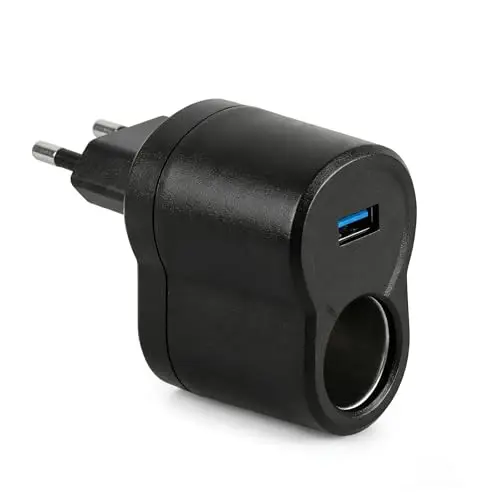 Adaptador de Corriente 220V a 12V para Mechero de Coche, Convertidor AC/DC con Toma Encendedor y USB 5V/1A, Solo para Accesorios de Bajo Consumo hasta 6W, GPS y Luces LED