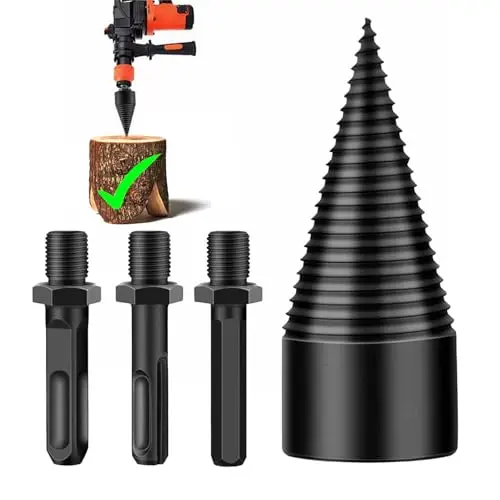 32mm Astilladora de Leña,Wood Splitter Drill Bits, Broca para dividir troncos de leña extraíble,Removable Wood Splitter Drill Bits with 3 Handle, Se puede utilizar para cortar madera.
