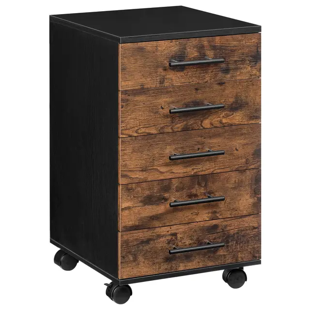 HOOBRO Mueble Archivador, Armario Móvil para Oficina con 5 Cajones y Archivador Colgante, 40 x 40 x 69 cm, Cómoda de Pecho, Diseño Industrial, Estilo Industrial, Marrón Vintage EBF05WJ01