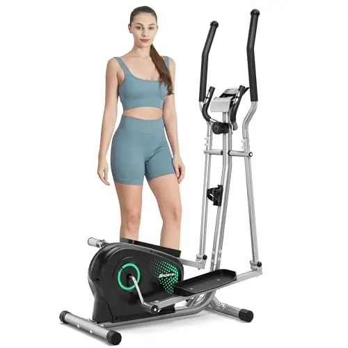 Dripex Eliptica para Casa, Bicicleta Elíptica Silenciosa con Volante de Inercia 6 kg, 16 Niveles de Resistencia Ajustables, Sensor de Pulso y Pantalla LCD, Elíptica de Fitness Cardio