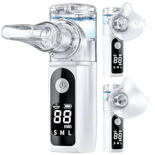 Aerosoles Nebulizador Adultos y Niños, Inhalador Portátil Nebulizador Recargable Tamaño de partícula 1-5 µm con 2 Máscaras y Boquilla para el hogar y el uso de viaje