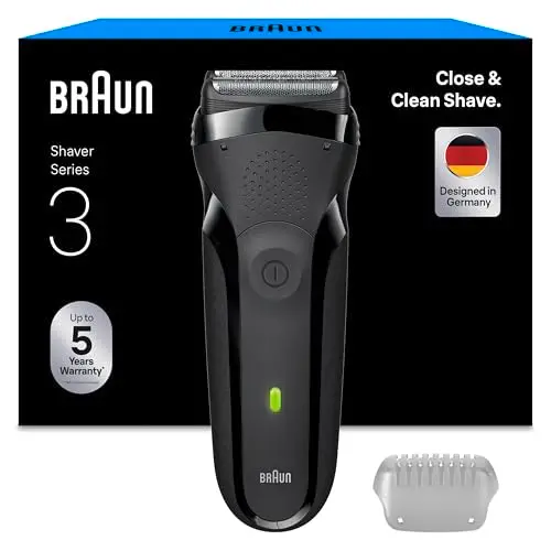 Braun Series 3 Afeitadora Eléctrica Hombre, 300S, Gris - Máquina de Afeitar Barba Resistente al Agua, 2 Láminas, 30 Min de Autonomía, Carga Rápida, Afeitado Apurado